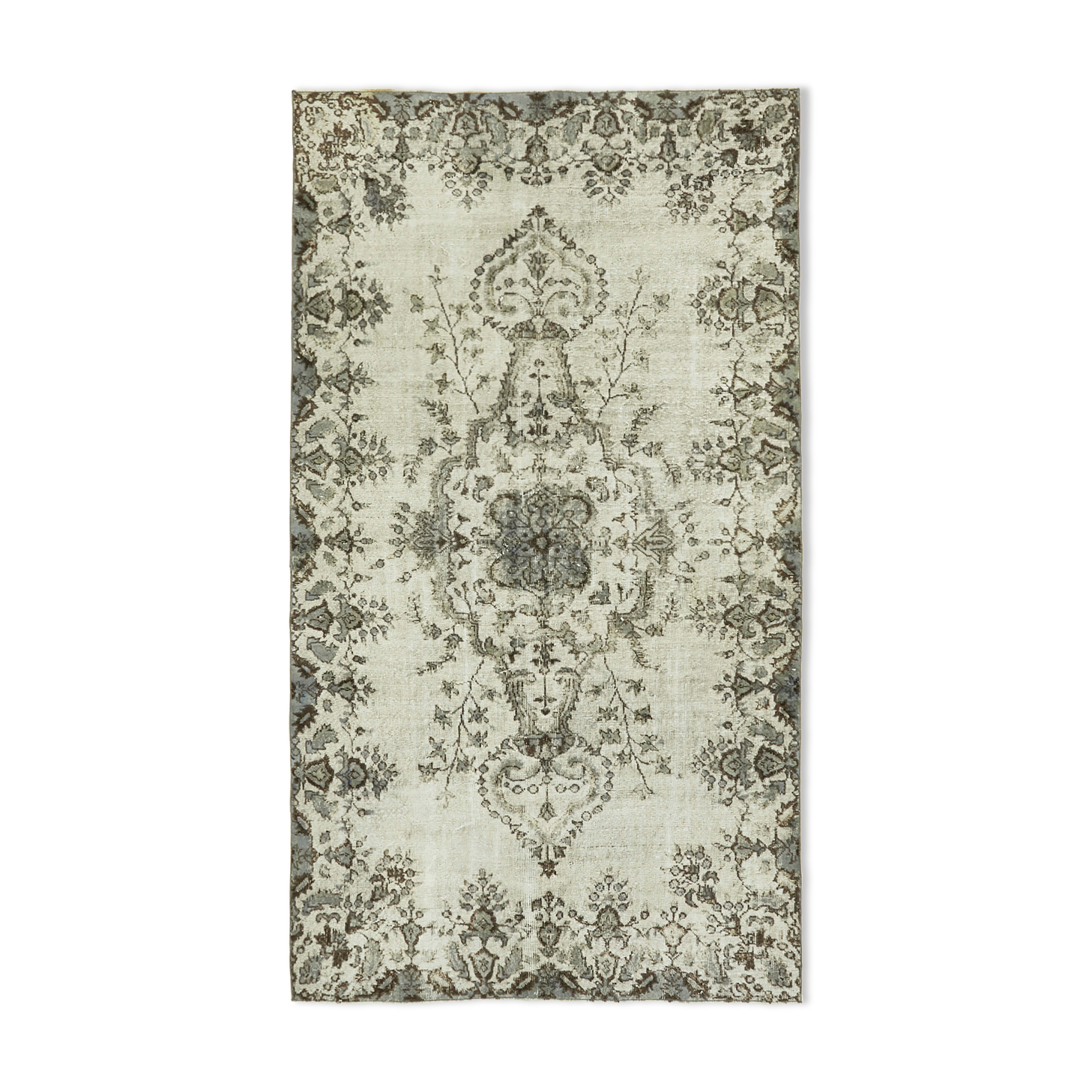 Handmade hi-low pile anatolian 1980s 159 cm x 278 cm grey rug