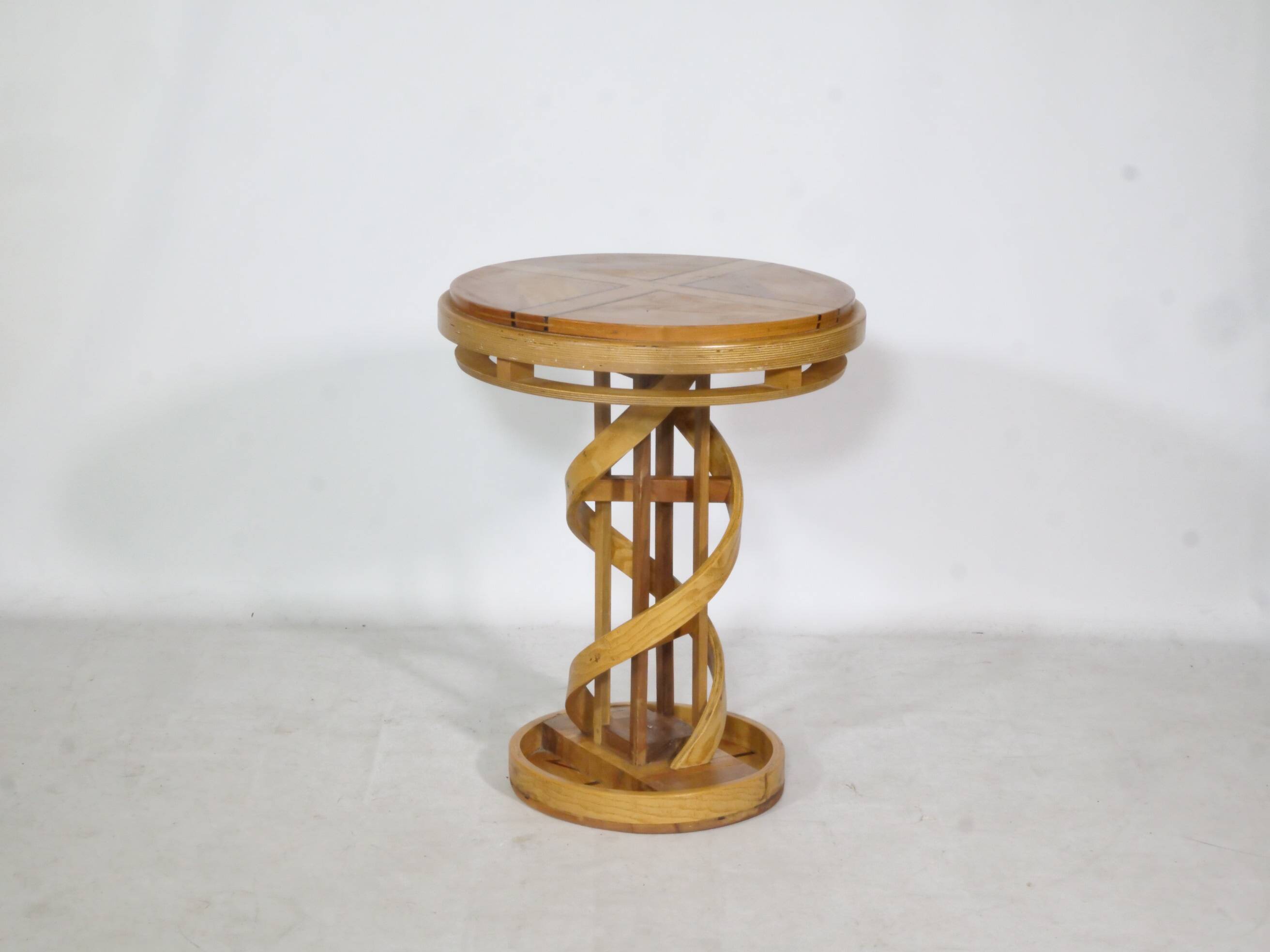 Solid wood side table Design Cherry wood DNA Helix Unique piece, 1980s