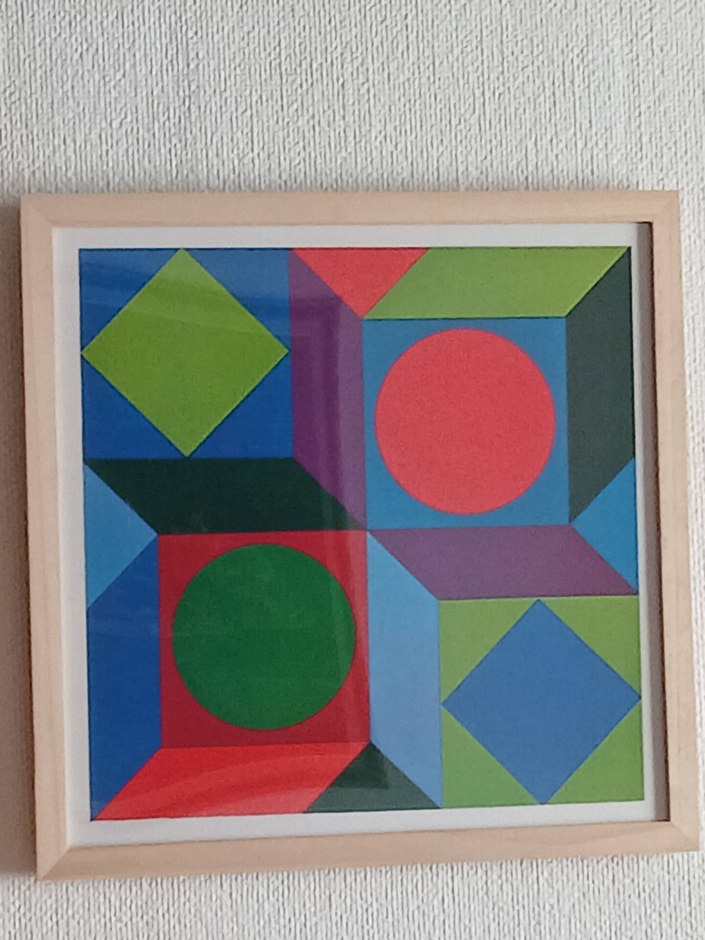 Tableau Vintage Art Optique - Kinetic Geometry - Wooden Frame 30x30cm