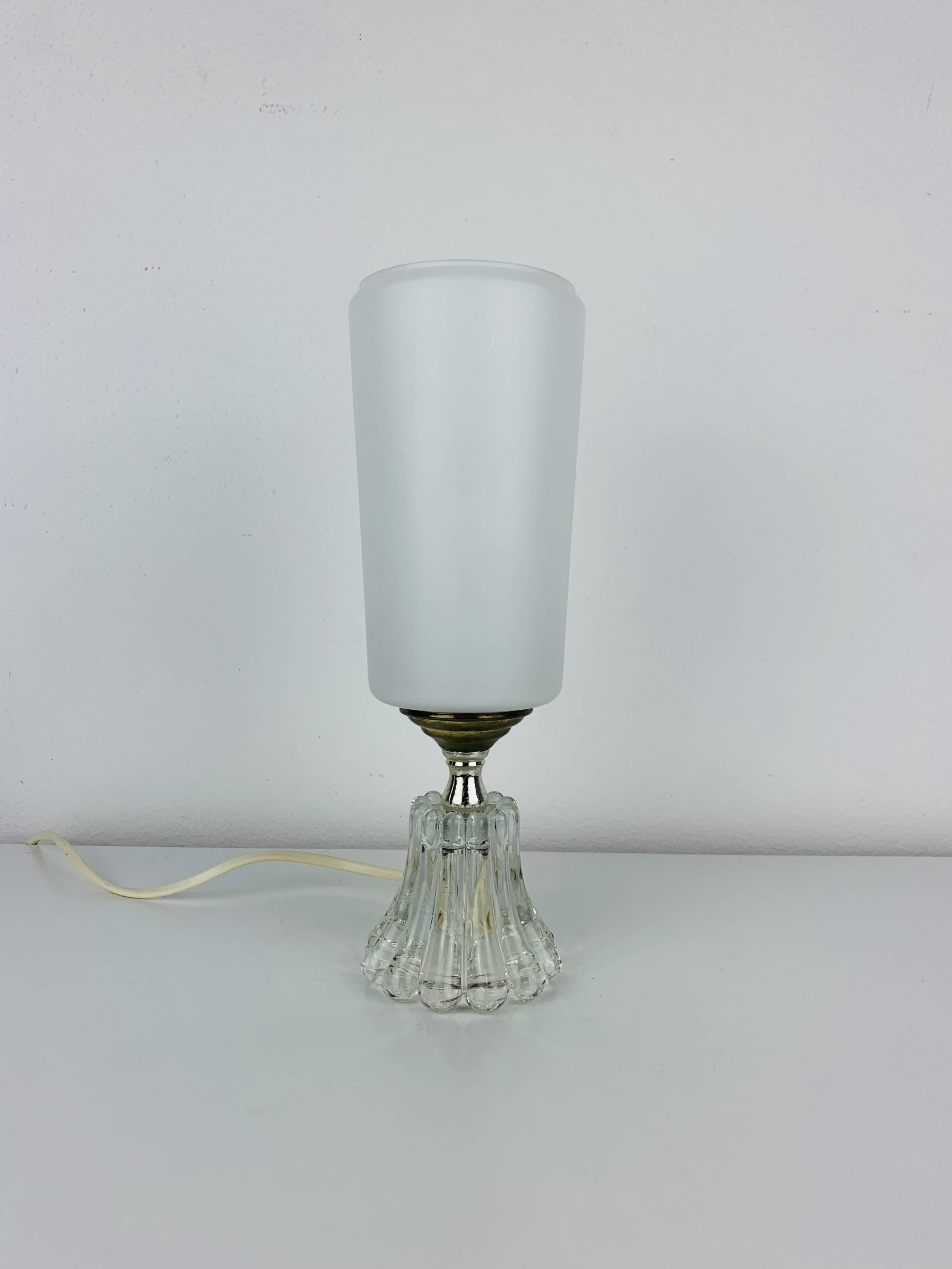 Opaline glass tulip lamp, 1950s, vintage