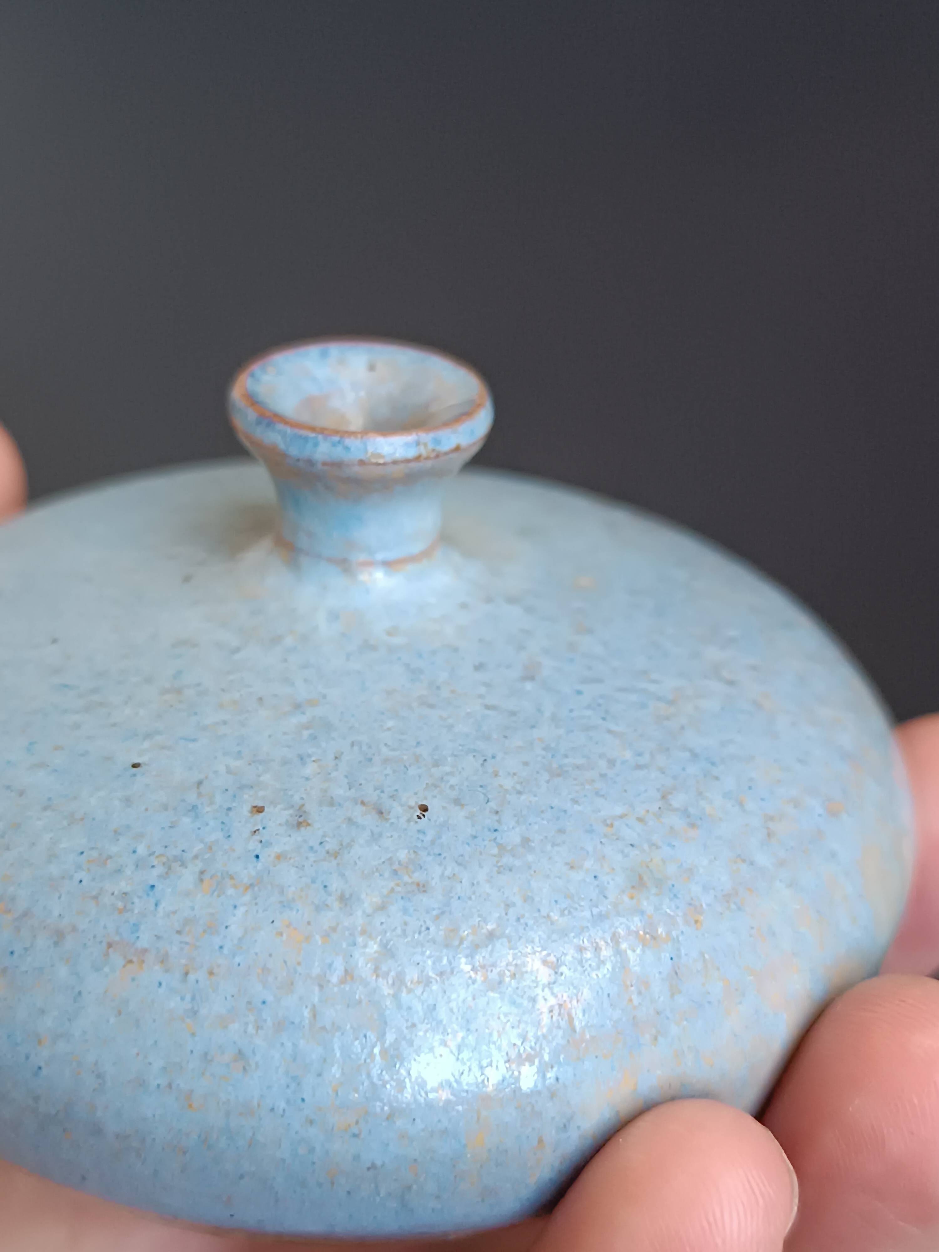 Glacier blue stoneware spherical ceramic Antonio Lampecco vintage