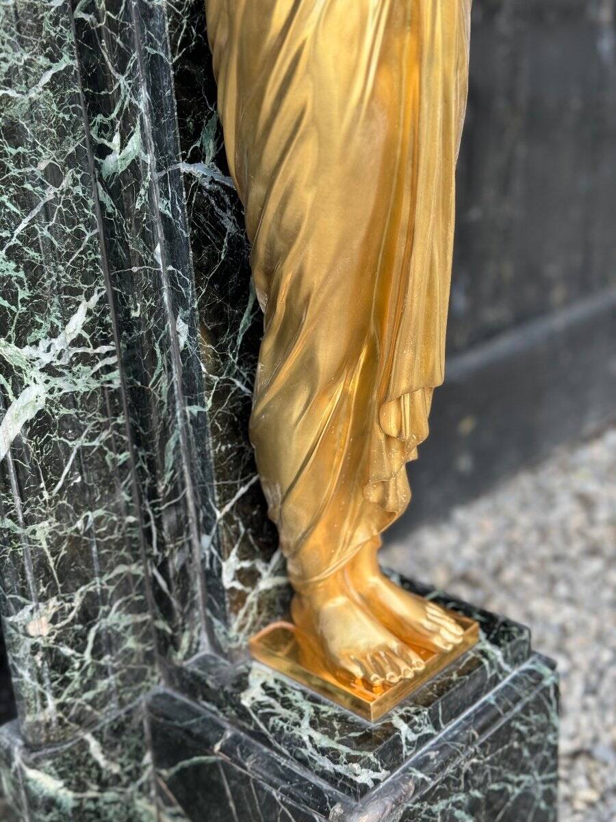 Empire style fireplace in antique green marble and gilded bronzes circa 1880