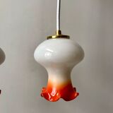 Pair of orange opaline tulips gradient white thread 70s