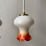 Pair of orange opaline tulips gradient white thread 70s