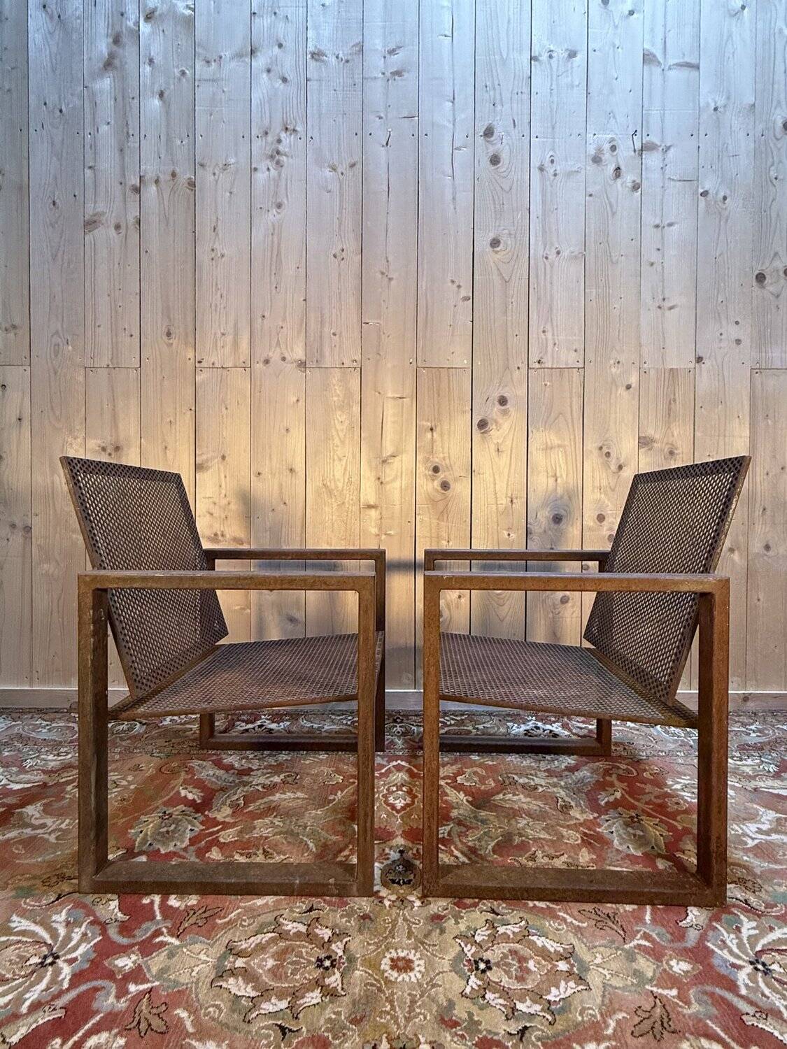 Pair of garden armchairs in steel