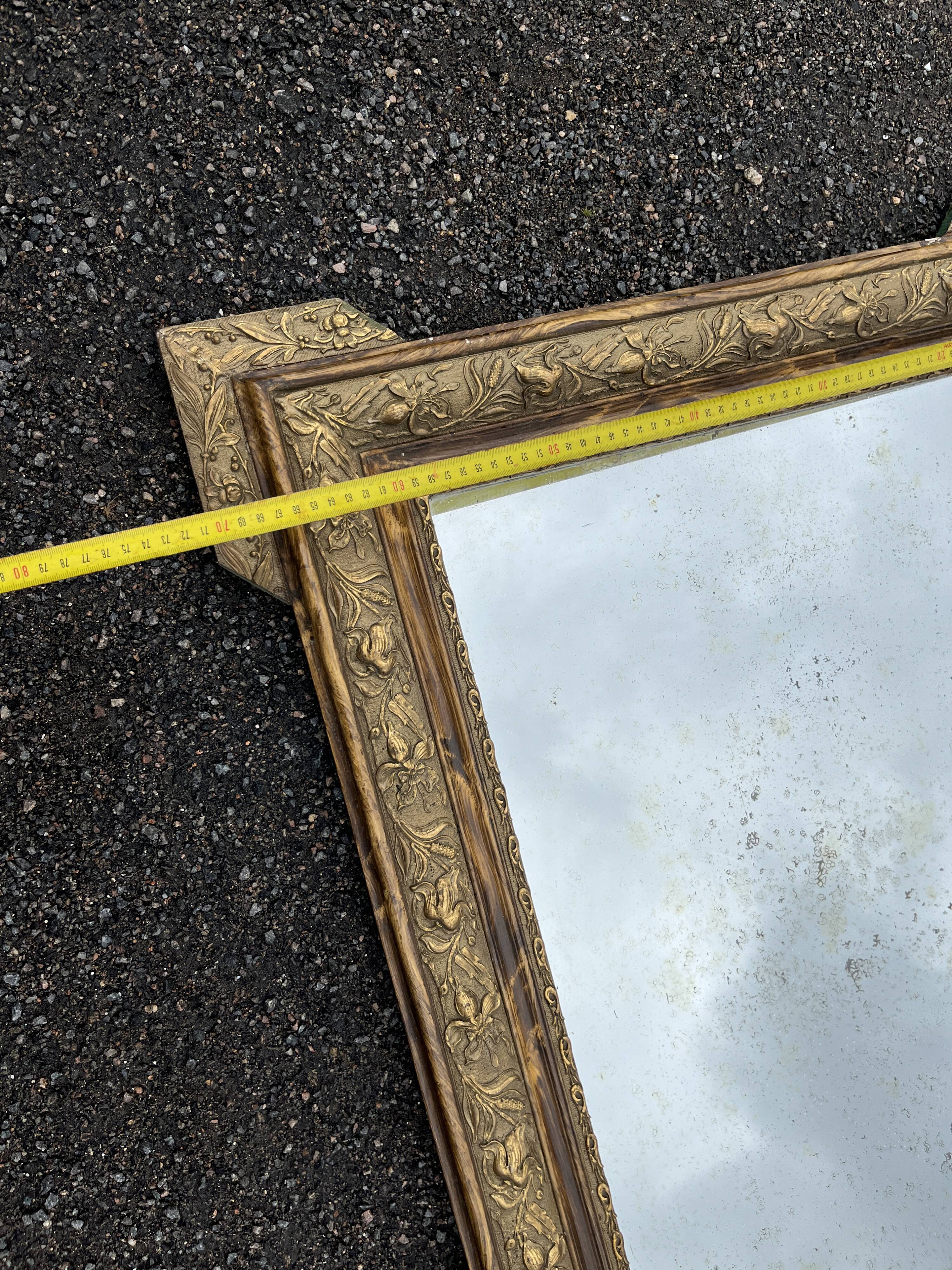 Antique mirror with gilded stucco, shell pediment, old glass, 95 cm