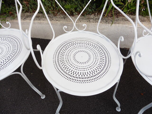 Lot of 4 restored old wrought iron armchairs