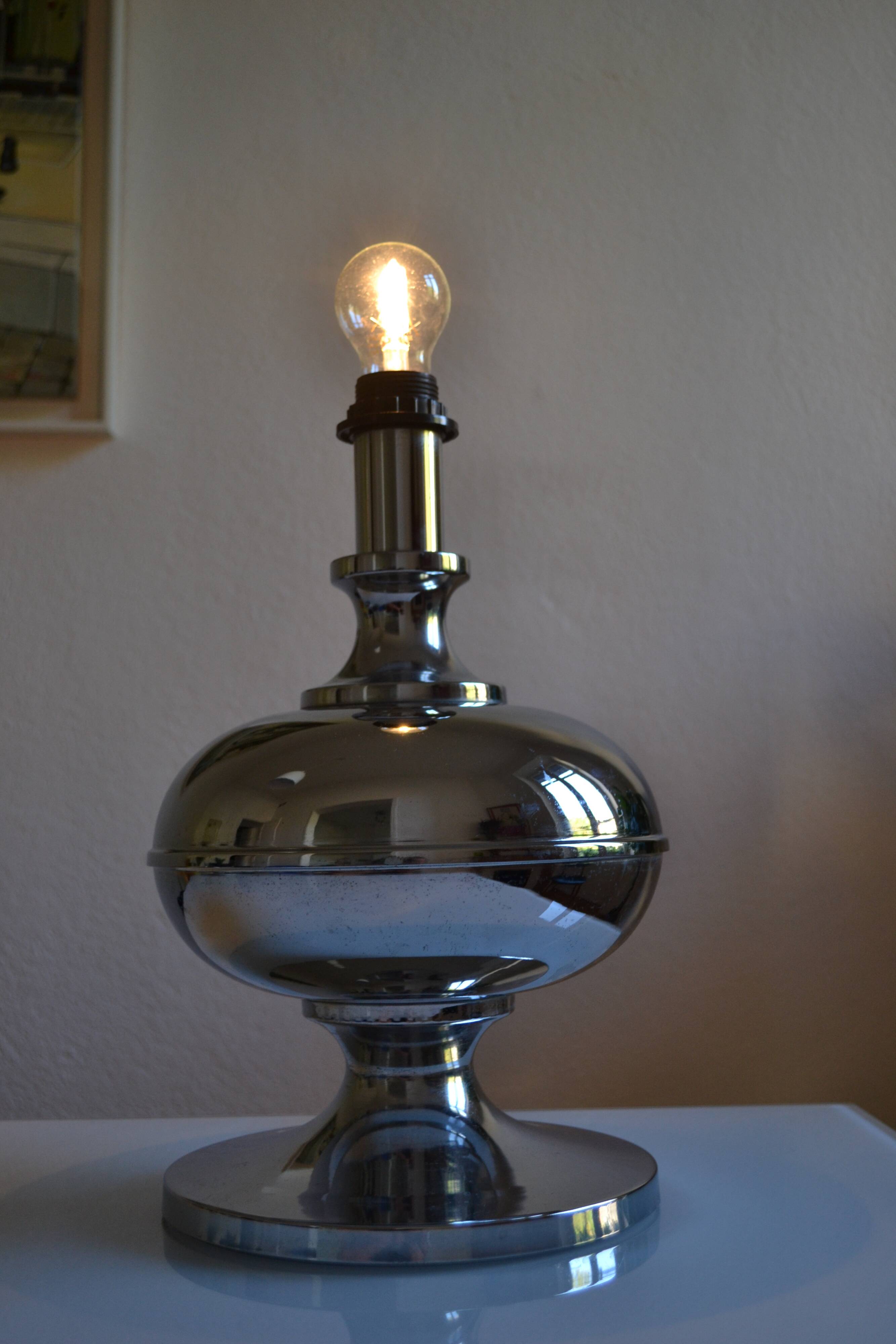 Large chrome metal lamp base 1970s vintage 70's space age