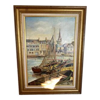 Marine painting of sailboats signed