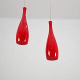 Set of 2 red „Bang“ opal glass pendant lamps by Jacob Bang for Fog & Morup