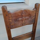 6 old oak chairs, brutalist wood, straw
