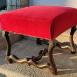 Old footrest, pouf red velvet