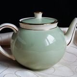 Théière céramique ancienne Villeroy  et Boch or et vert céladon.