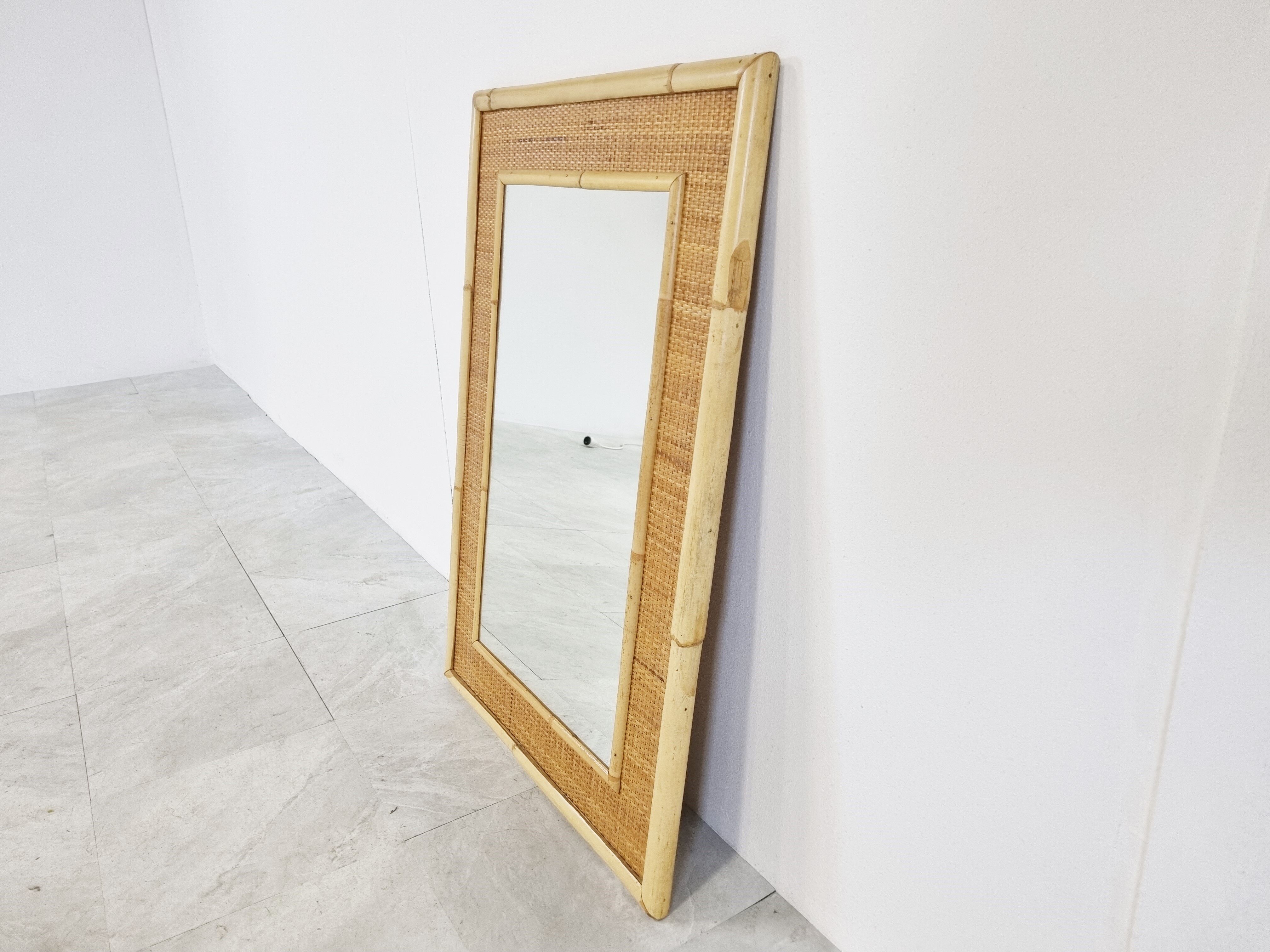 Mid century bamboo mirror by dal vera, 1960s