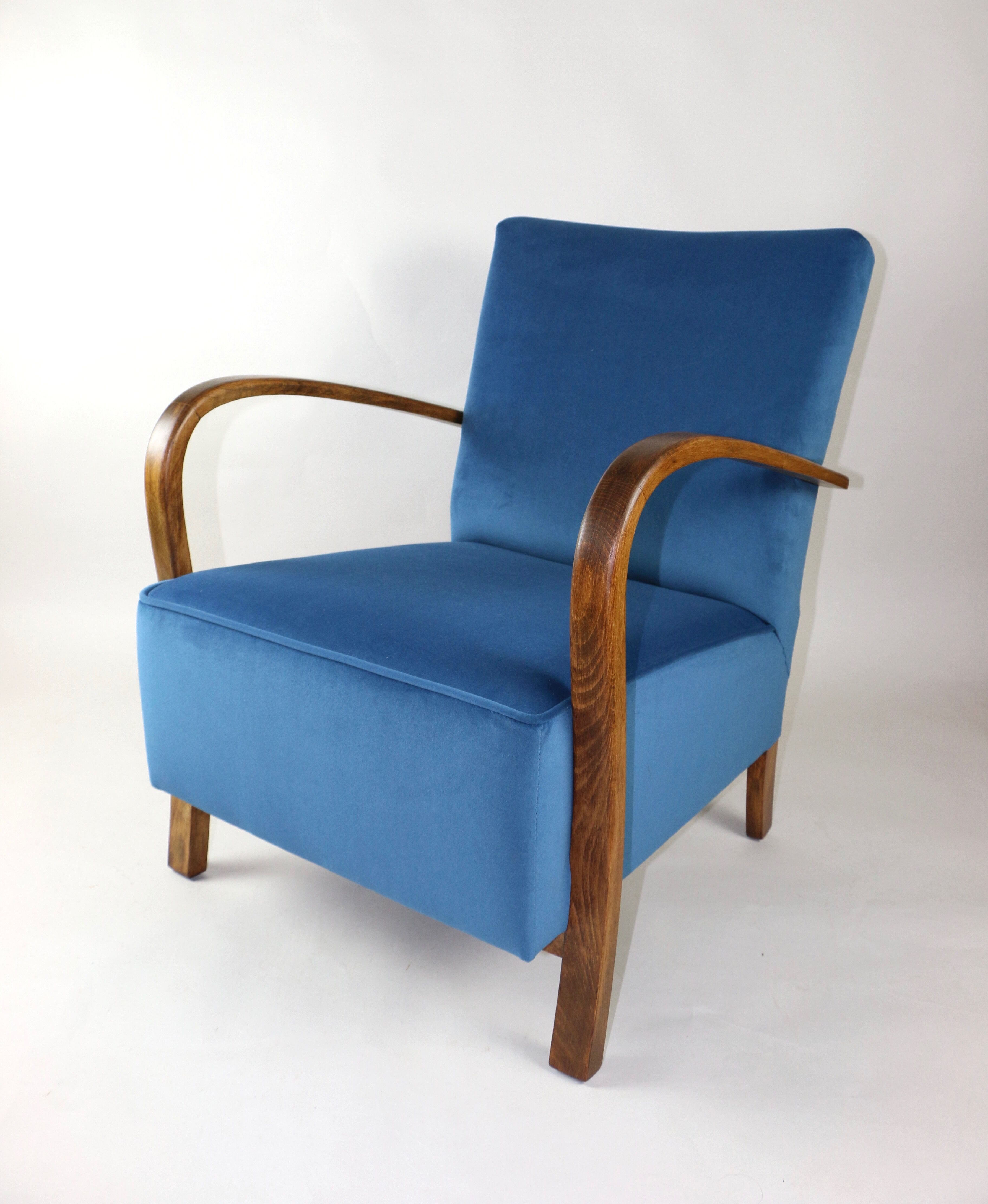 Fauteuil en velours bleu Art Déco, années 1960