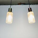 Pair of vintage cut glass pendant lights from the 1970s.