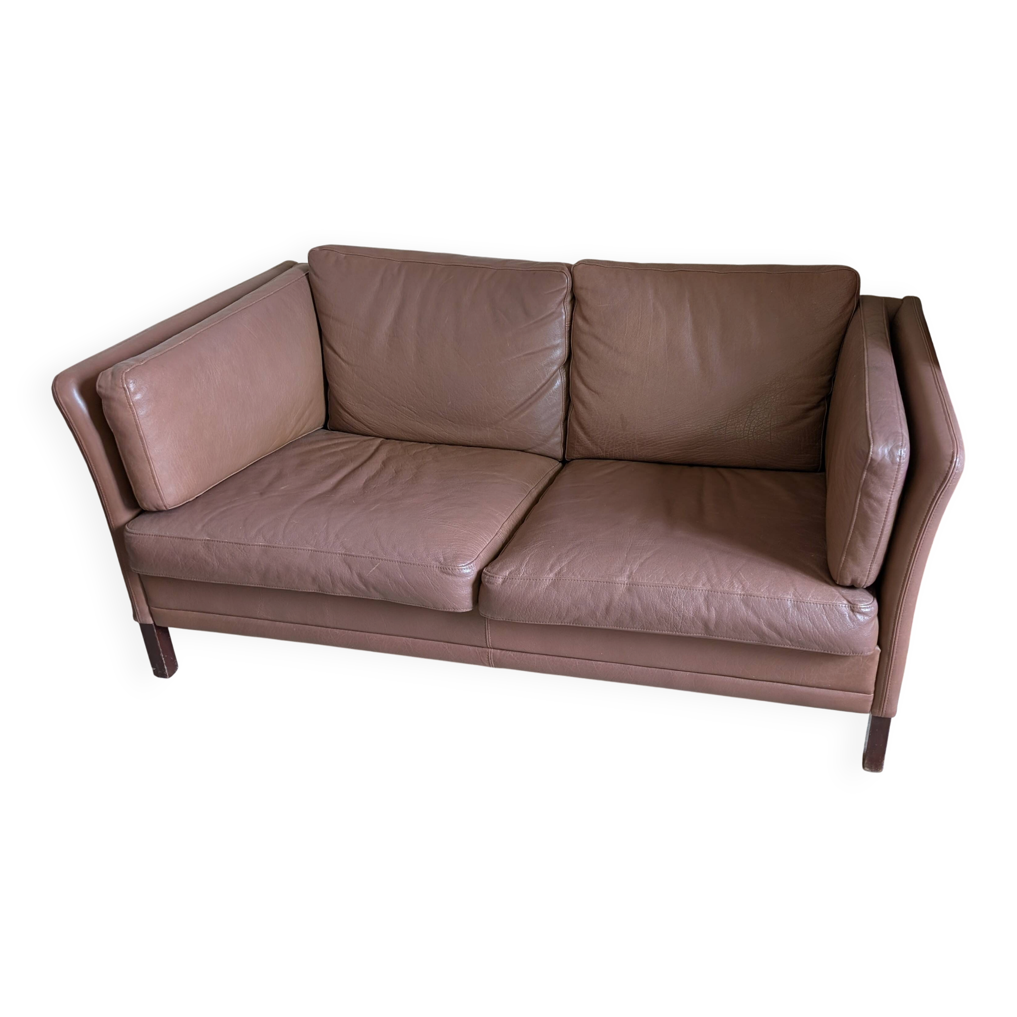 Canapé scandinave cuir marron 2 places