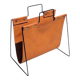 Magazine rack in tan leather and black metal