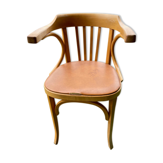 Fauteuil Baumann n°21 assise simili cuir beige