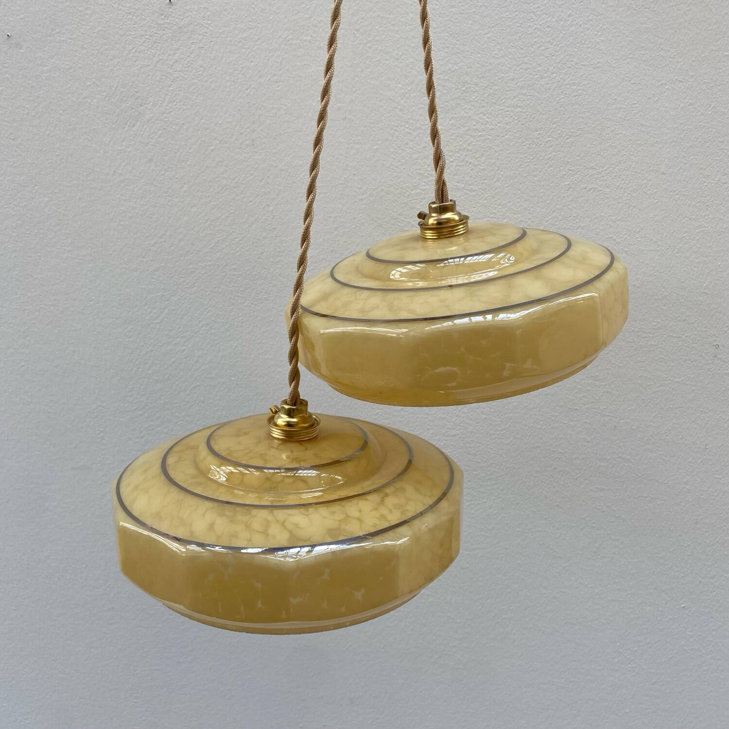 Pair of art deco pendant lights in Clichy glass