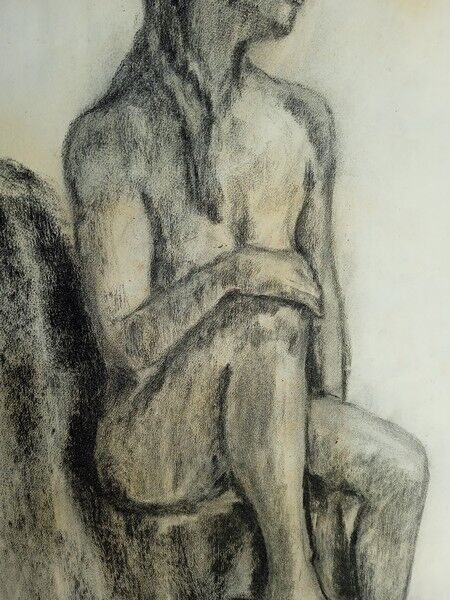 Dessin 2 nus au fusain / 1950/60 signé