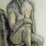 Dessin 2 nus au fusain / 1950/60 signé