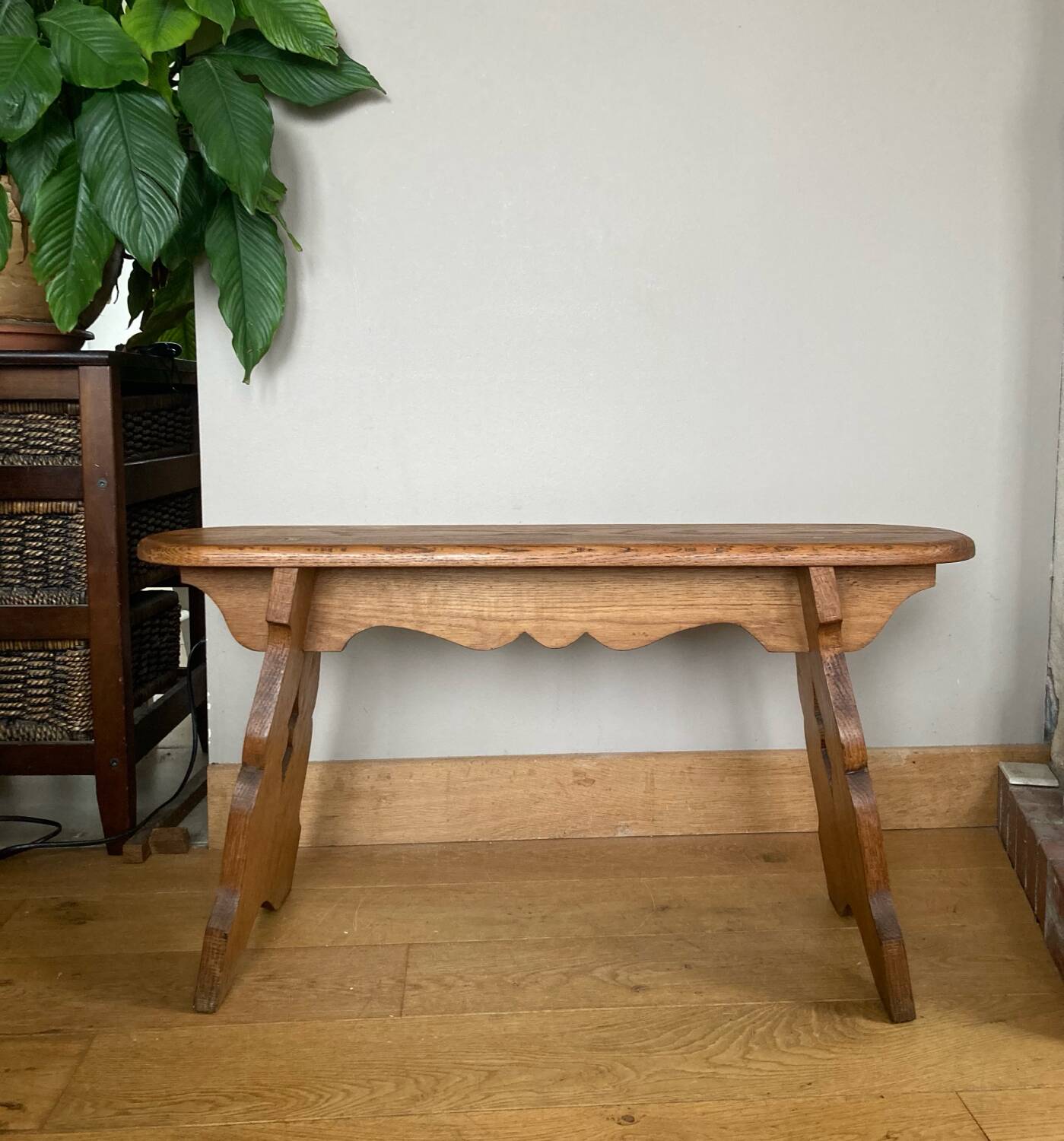 Country bench in solid oak, mid-20th century
