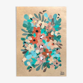 Peinture florale sur papier a5 fleurs de septembre par Céline caux