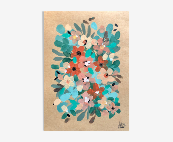Peinture florale sur papier a5 fleurs de septembre par Céline caux