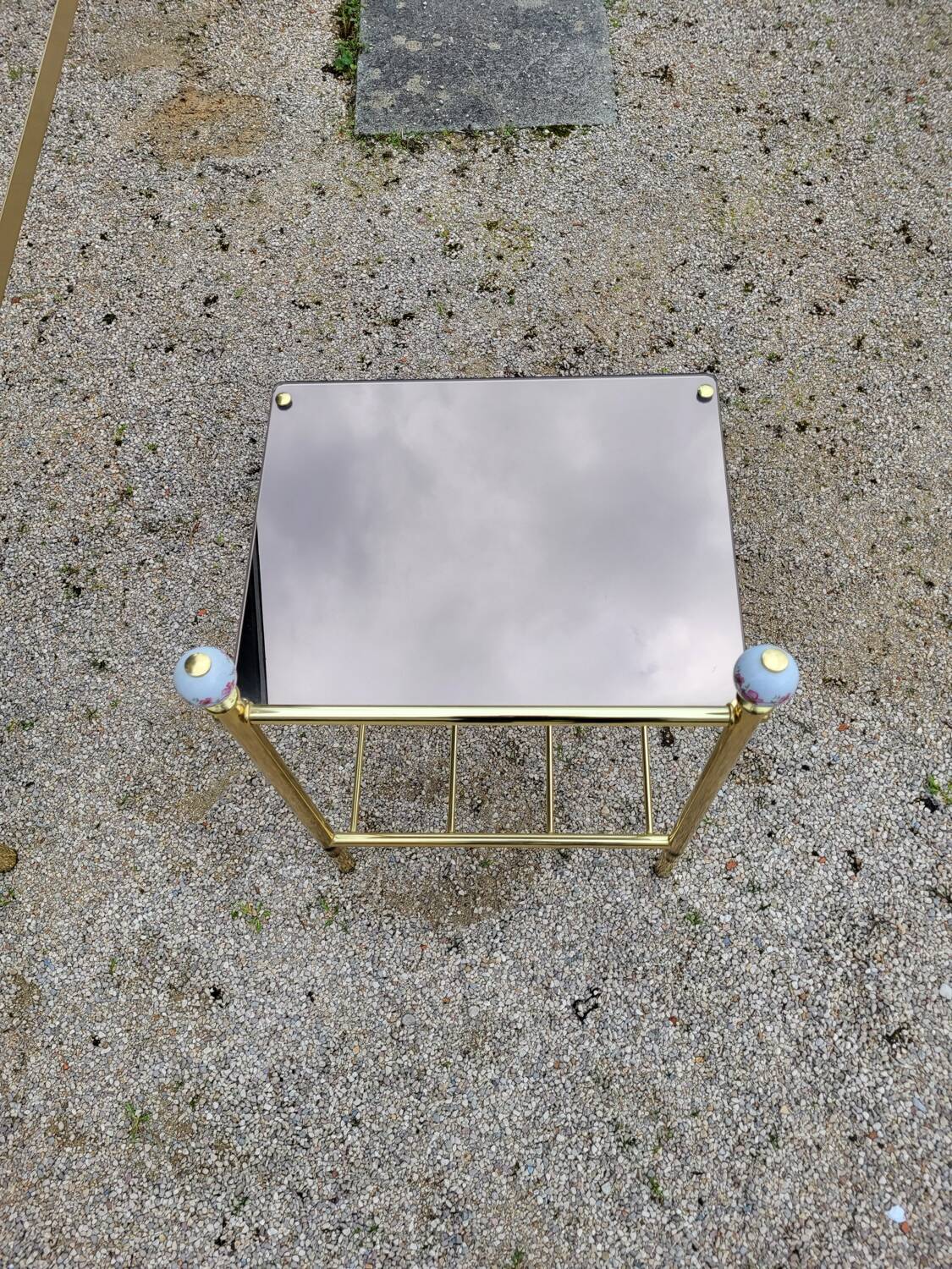 Vintage single bed and nightstand in gilded brass