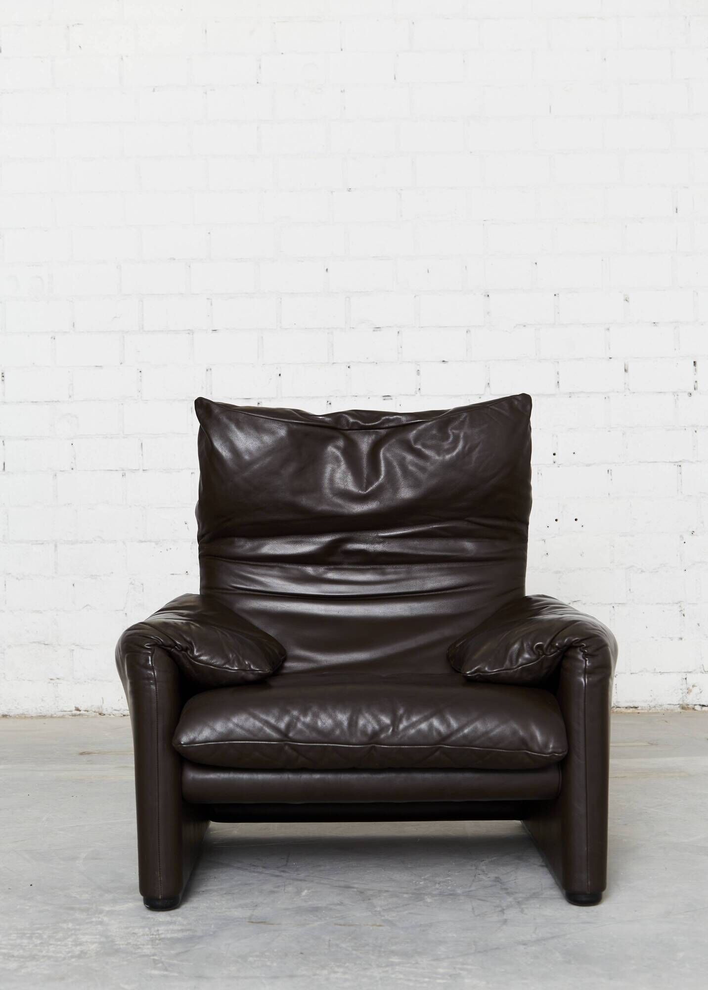 Leather Maralunga Lounge Chair and Ottoman by Vico Magistretti for Cassina