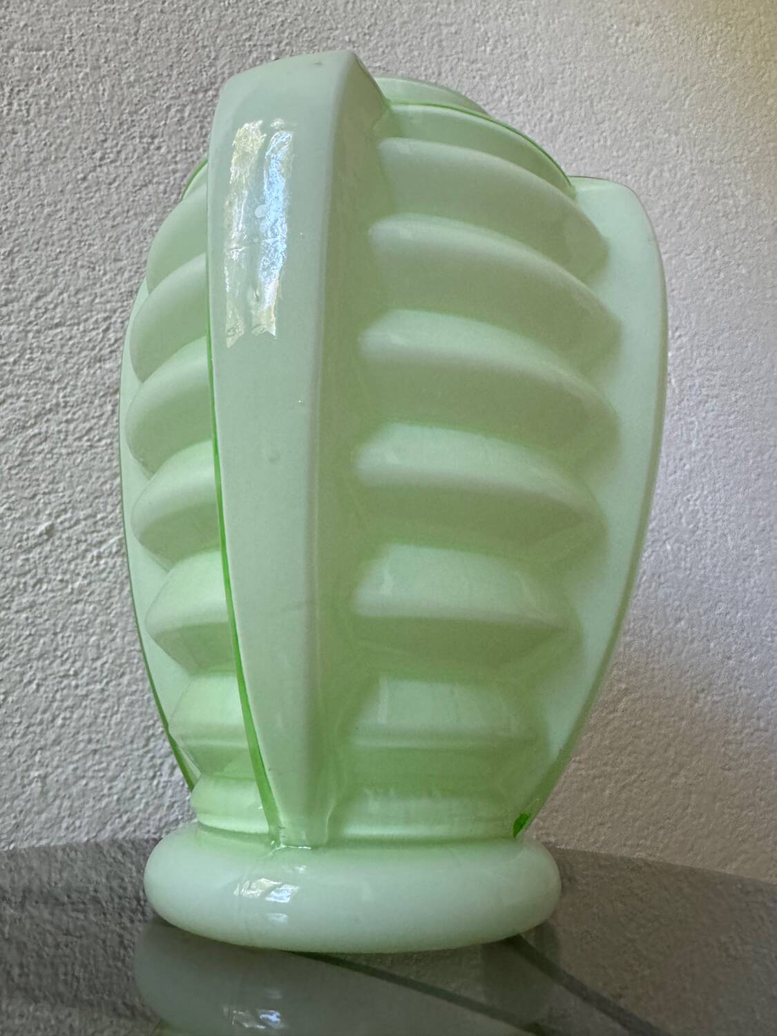 Art Deco uranium opaline skyscraper vase