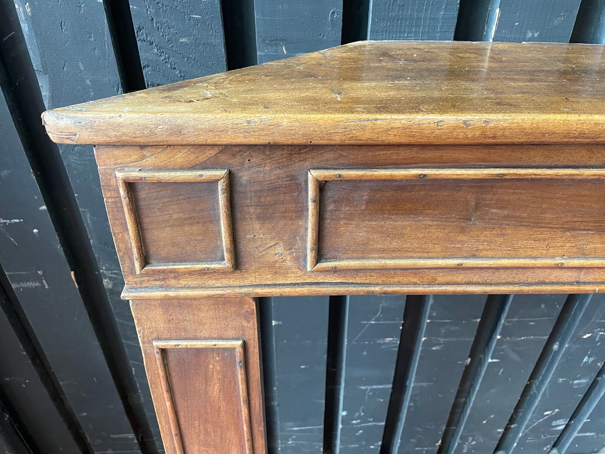 Front or frame or facade of fireplace of the nineteenth century in walnut wood carved by hand.