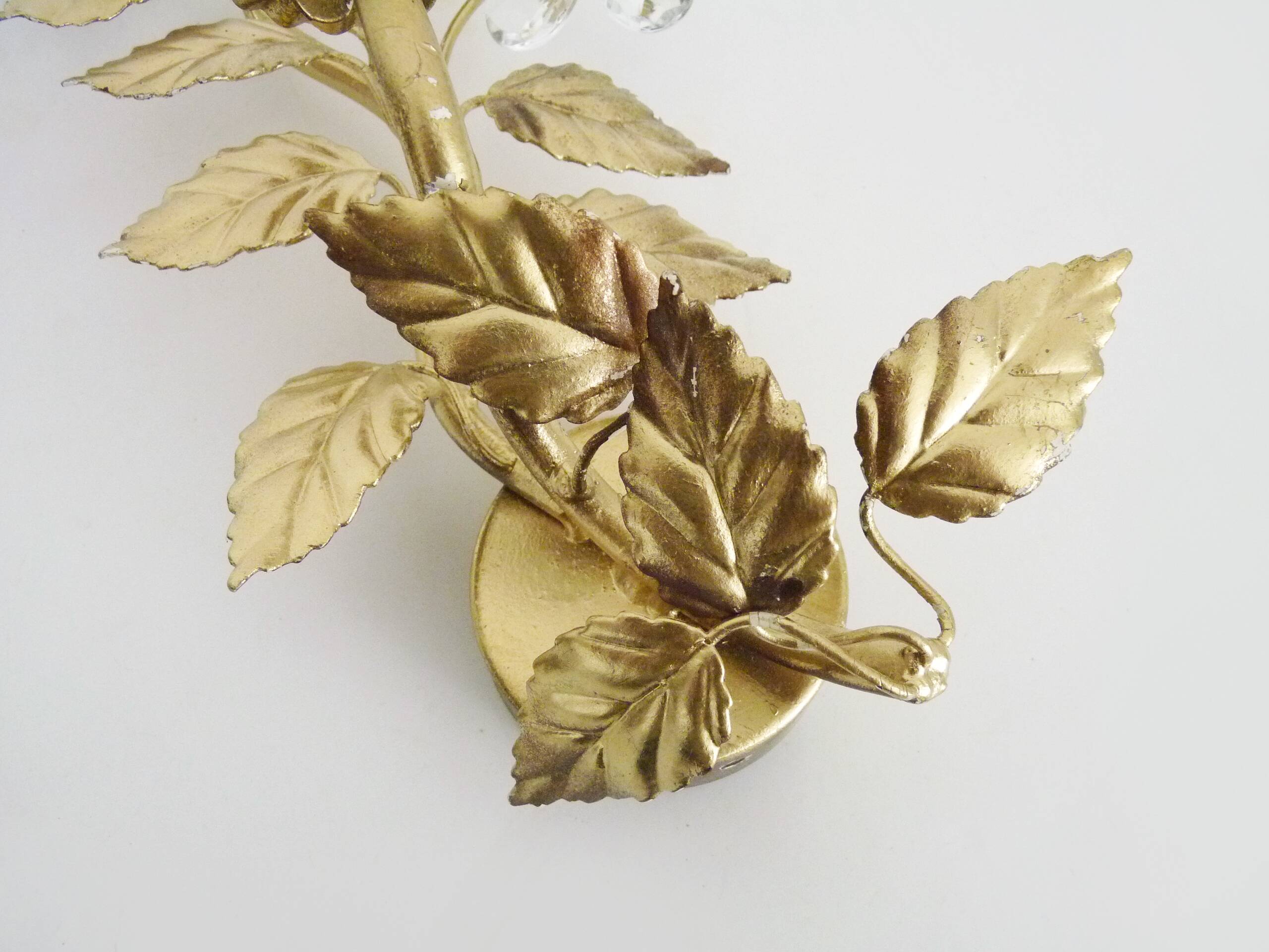 Vintage Italian gold wall sconce with glass flowers, 1970s