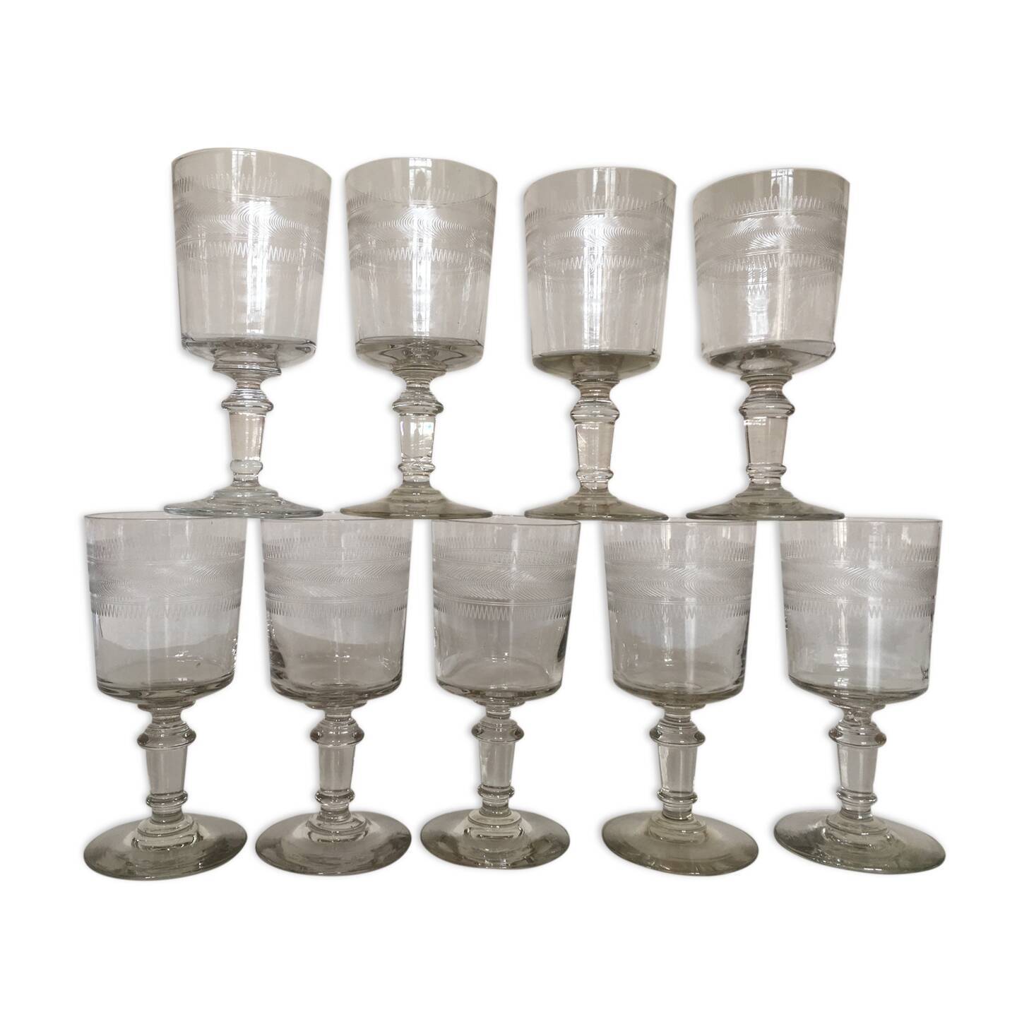 set of 9 serious roll 19th zigzag water glasses