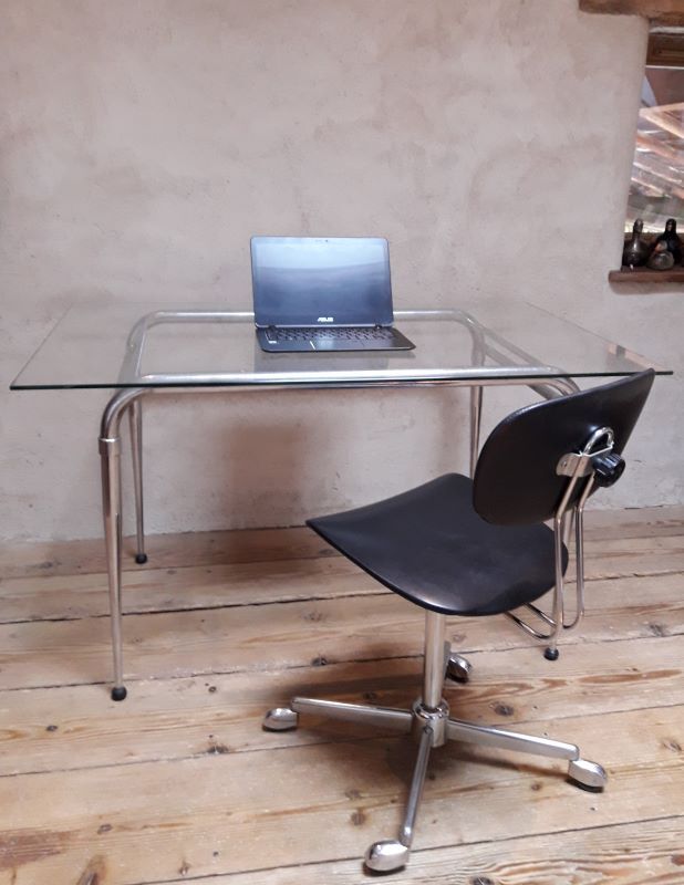 Desk table 120x76cm chrome metal and glass