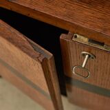 1950's Oakwood Display Cabinet with Sliding Glass Panels