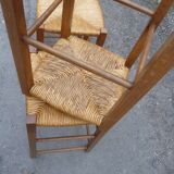 Set of 4 bar stools wood and straw