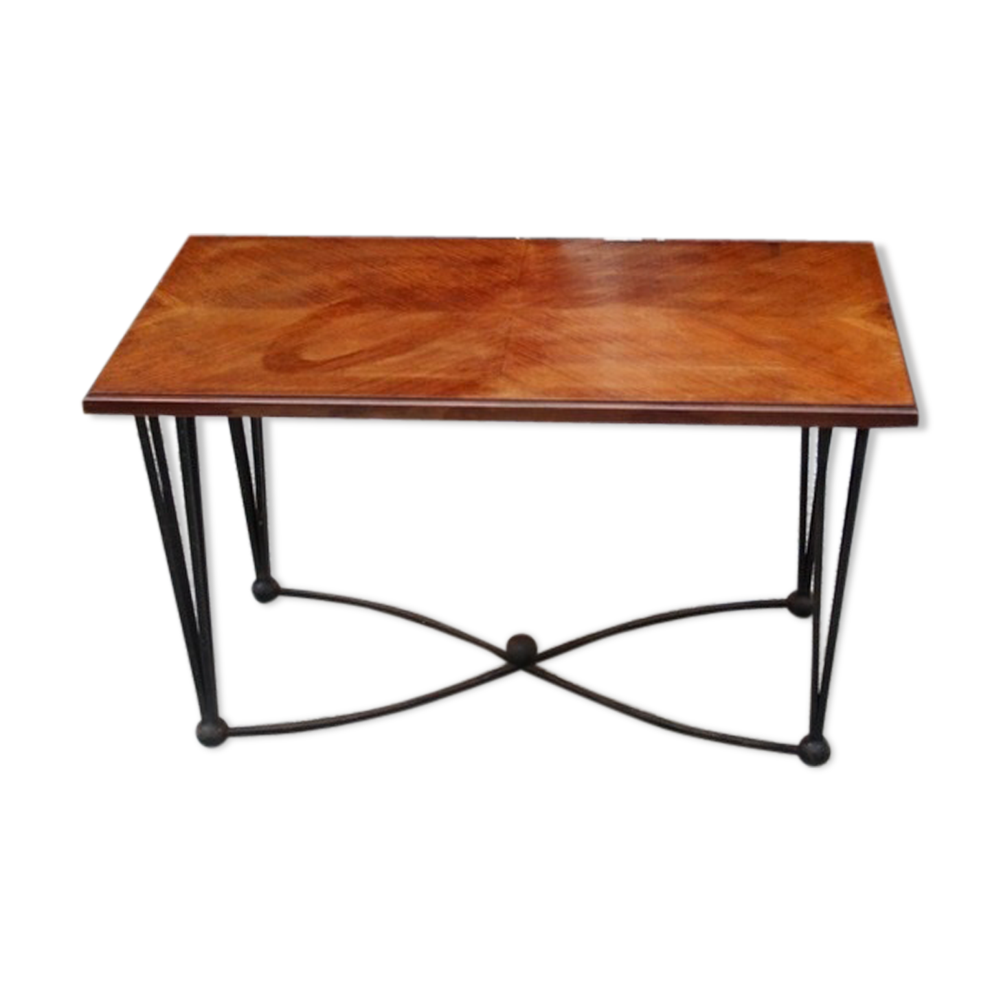Black metal footing wooden coffee table