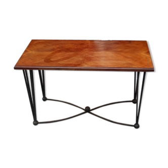 Black metal footing wooden coffee table
