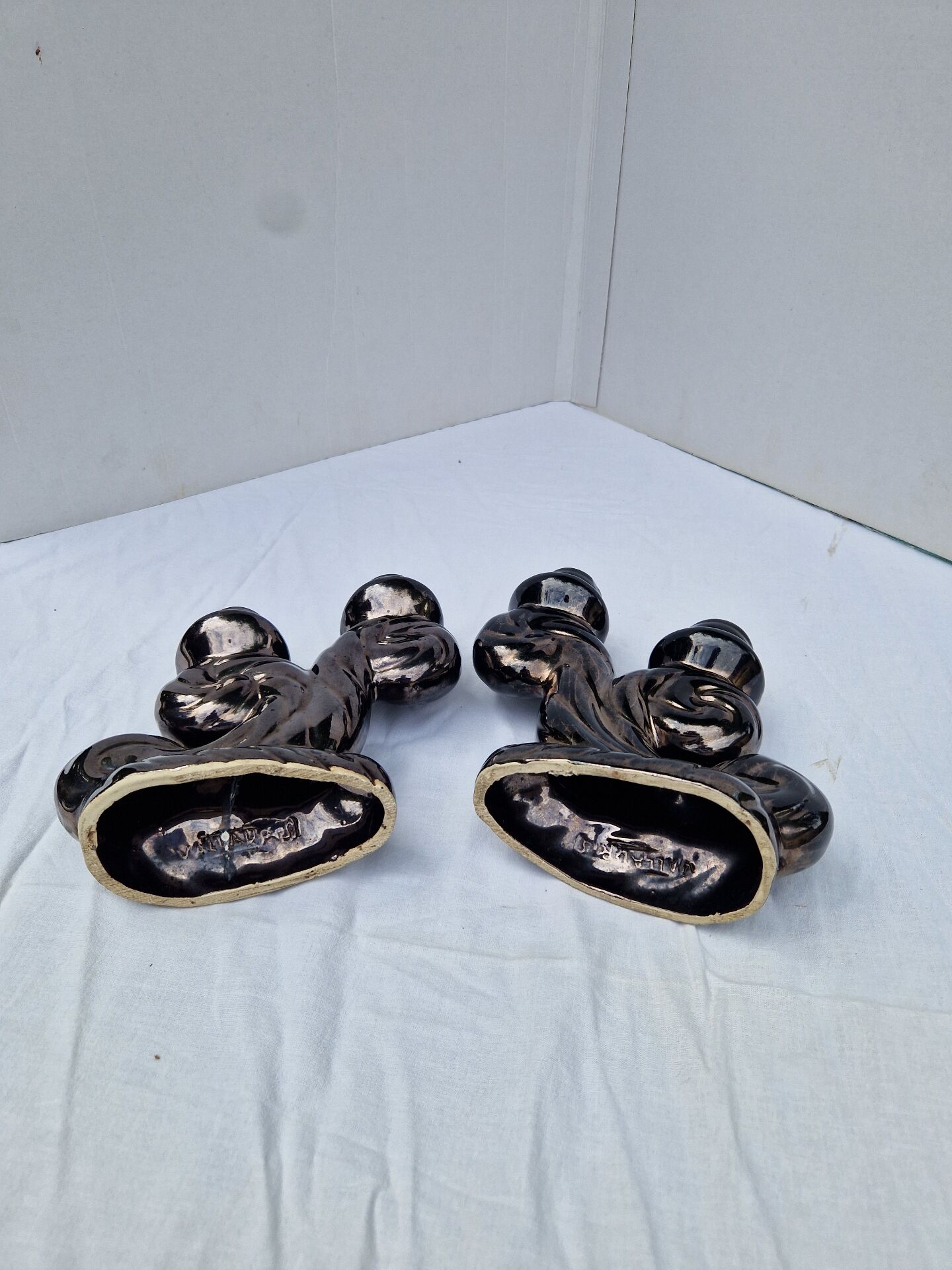 Set of 2 vintage two-light candle holders in Vallauris ceramic design.