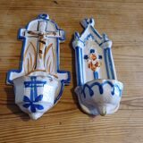 2 19th century earthenware holy water stoups