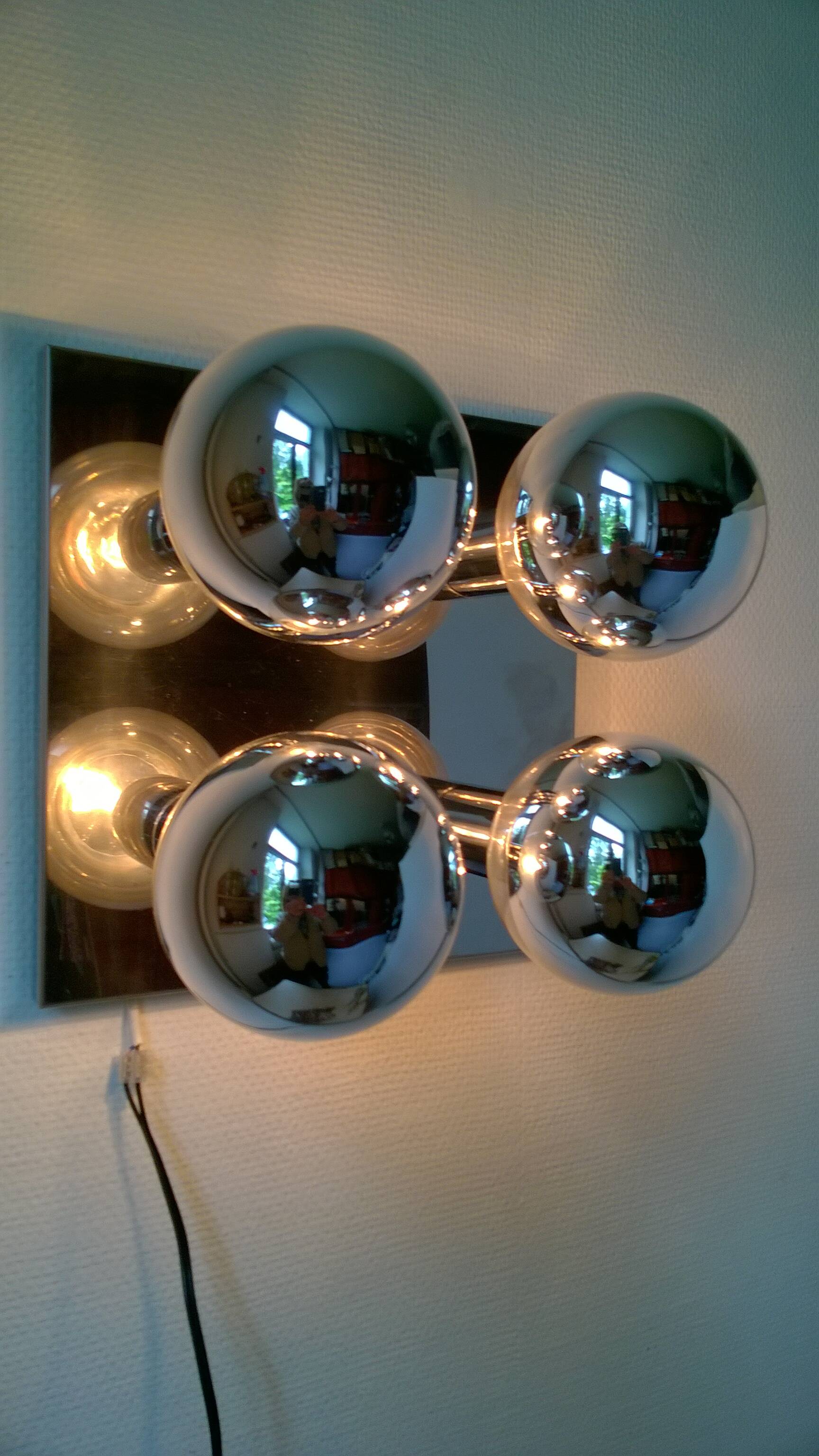 Ceiling or wall light in chromed metal and glass (Motoko Ishii for Staff