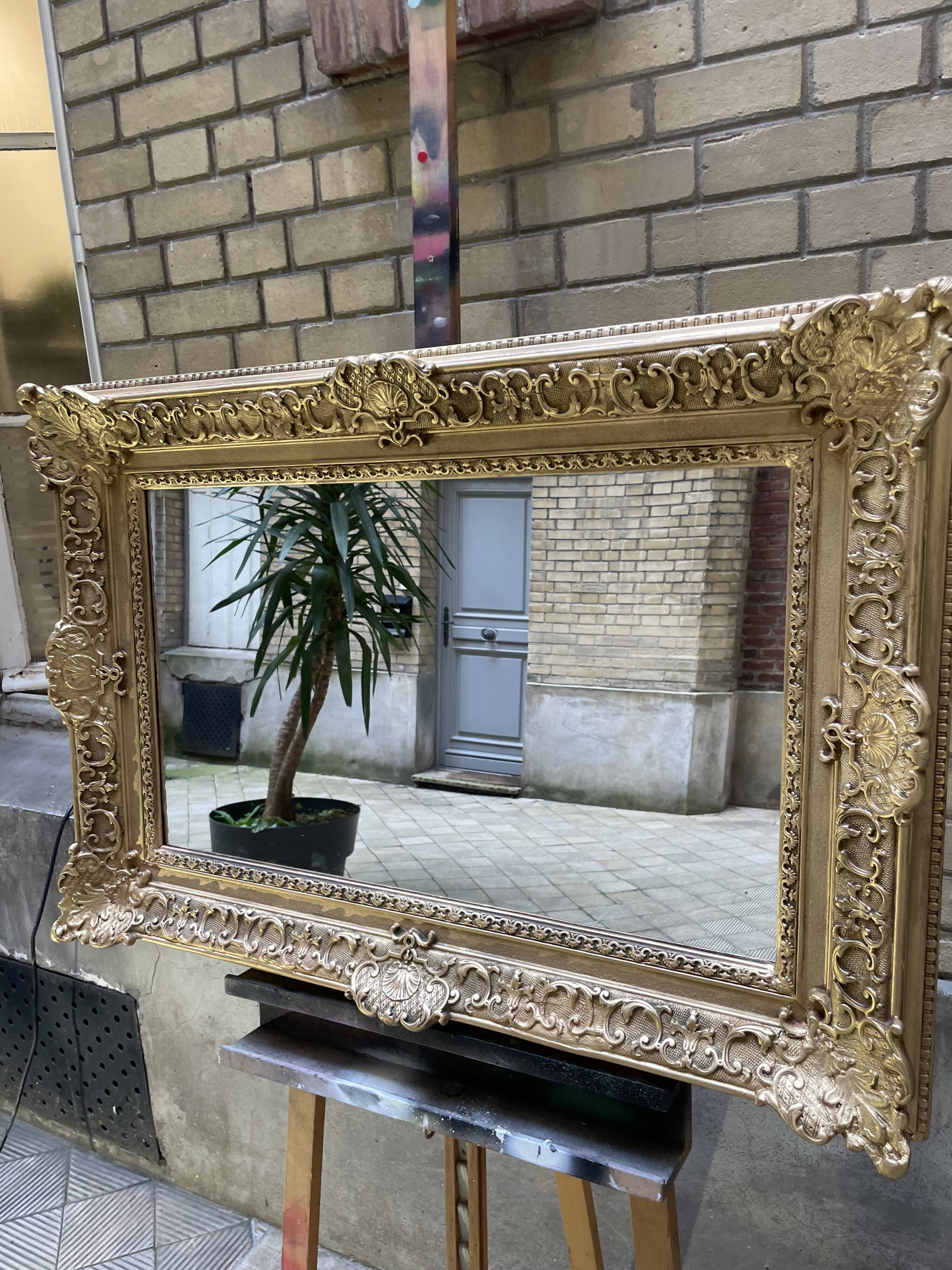 Large gilded Napoleon III mirror – late 19th century – restored, new glass