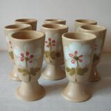 Old 8 mazagrans coffee service in stoneware with floral flower decoration 14 cm kitchen decor