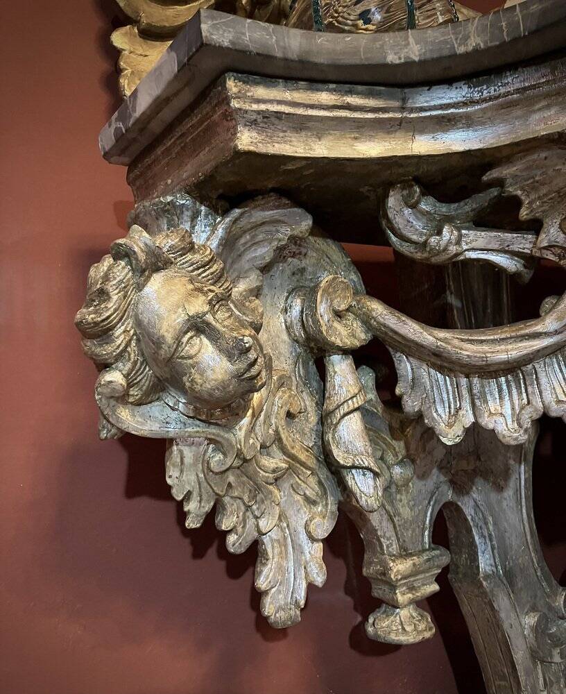 Italian Sculptural Silver Mecca Gilding Console Tables, Set of 2