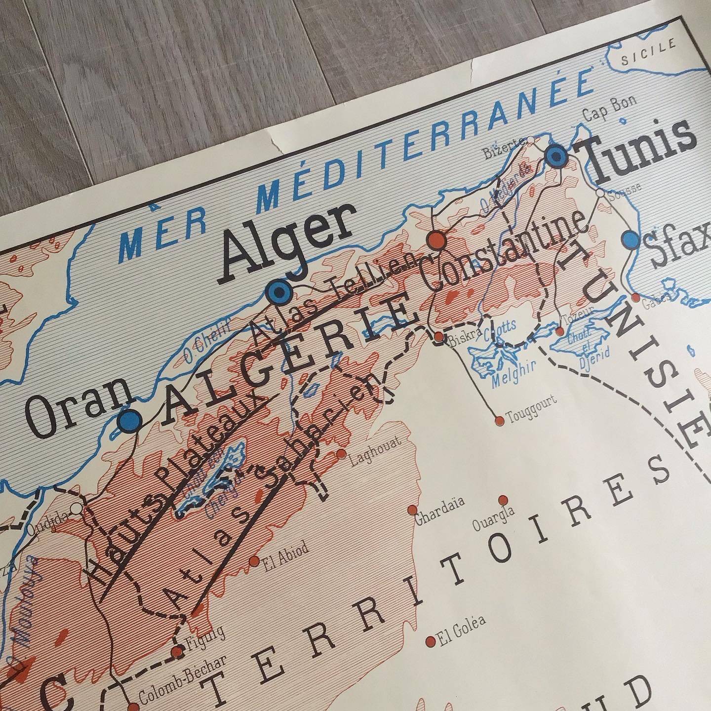 Geography map vintage school poster Morocco North Africa