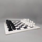 1970s Gorgeous Black and White Chess Set in Volterra Alabaster Handmade Mad
