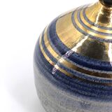 Blue and gold ceramic lamp by Georges Pelletier, raffia lampshade