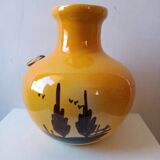 Vintage Craft Vase 'Country Scene' - Glossy Ochre Yellow Enamel